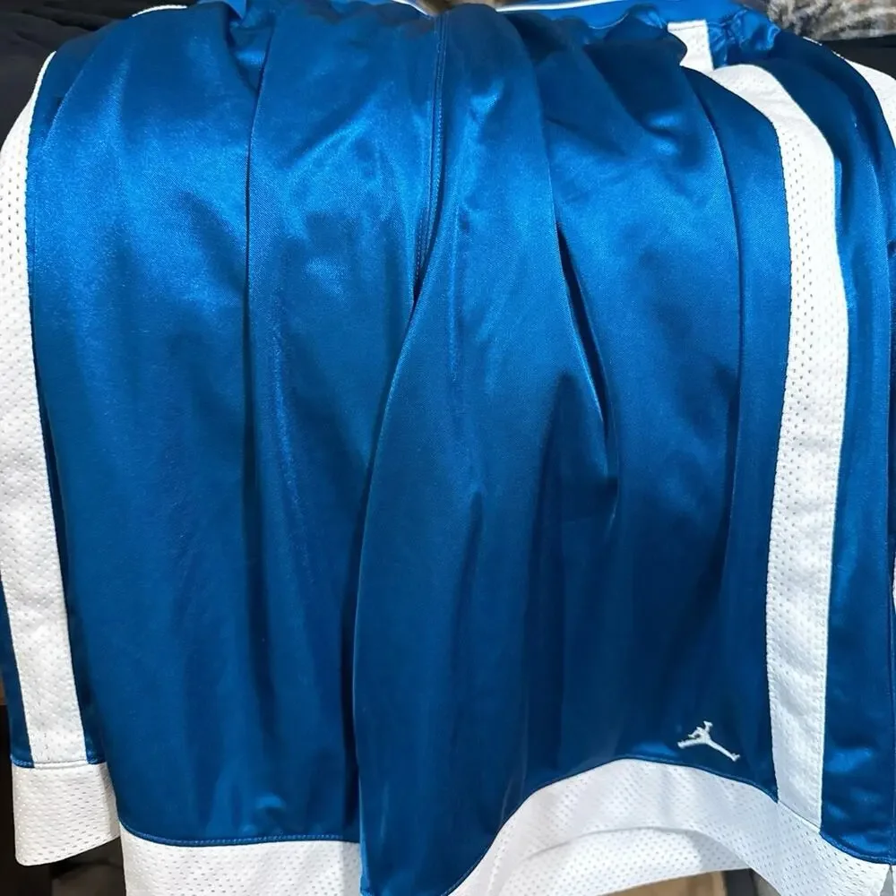 2005 Air Jordan Shiny Silky Dazzle Basketball Dri-Fit Blue White Shorts